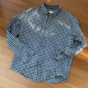 Club Monaco Navy Blue and White Gingham Shirt L